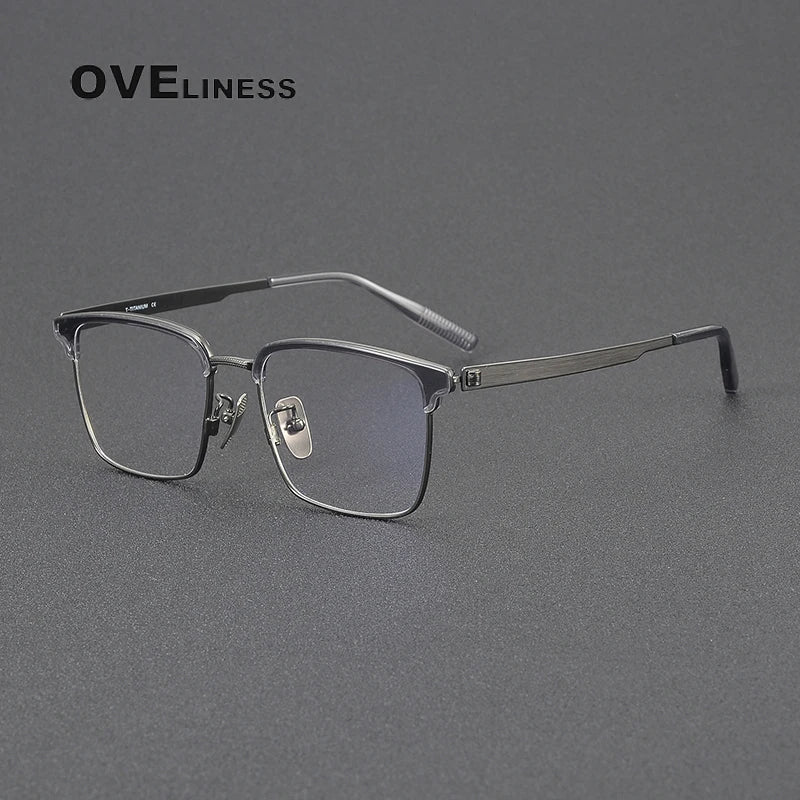 Oveliness Women's Full Rim Square Titanium Eyeglasses 80980 Full Rim Oveliness grey gun  