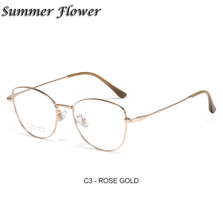 Summer Flower Women's Full Rim Square Cat Eye Alloy Eyeglasses 90275 Full Rim Summer Flower Rose Gold