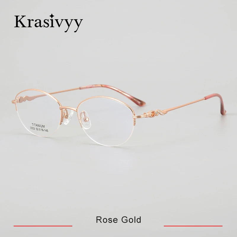 Krasivyy Women's Semi Rim Oval Square Titanium Eyeglasses 443003 Semi Rim Krasivyy Rose Gold  