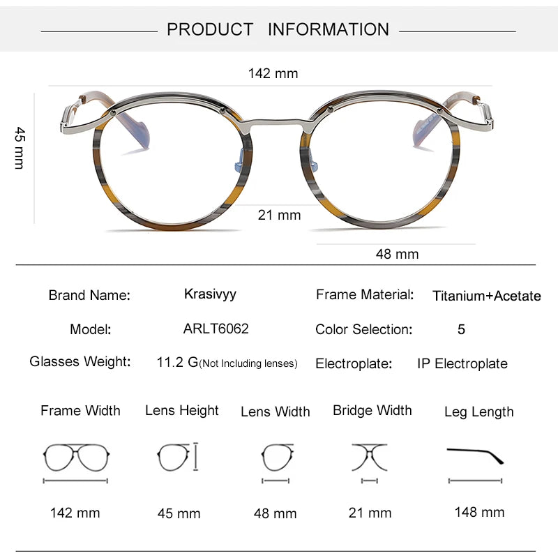 Krasivyy Unisex Full Rim Oval Square Titanium Acetate Eyeglasses 46062 Full Rim Krasivyy
