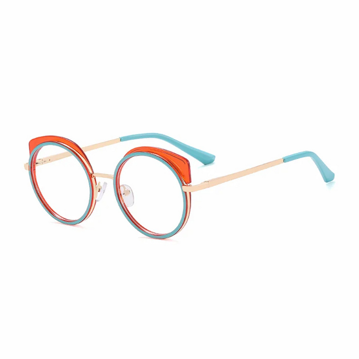 Ralferty Women's Full Rim Round Cat Eye Alloy Eyeglasses R81089 Full Rim Ralferty C1 GreenOrange CHINA 