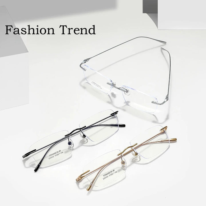 Yimaruili Unisex Rimless Square Titanium Eyeglasses Y233525 Rimless Yimaruili Eyeglasses   