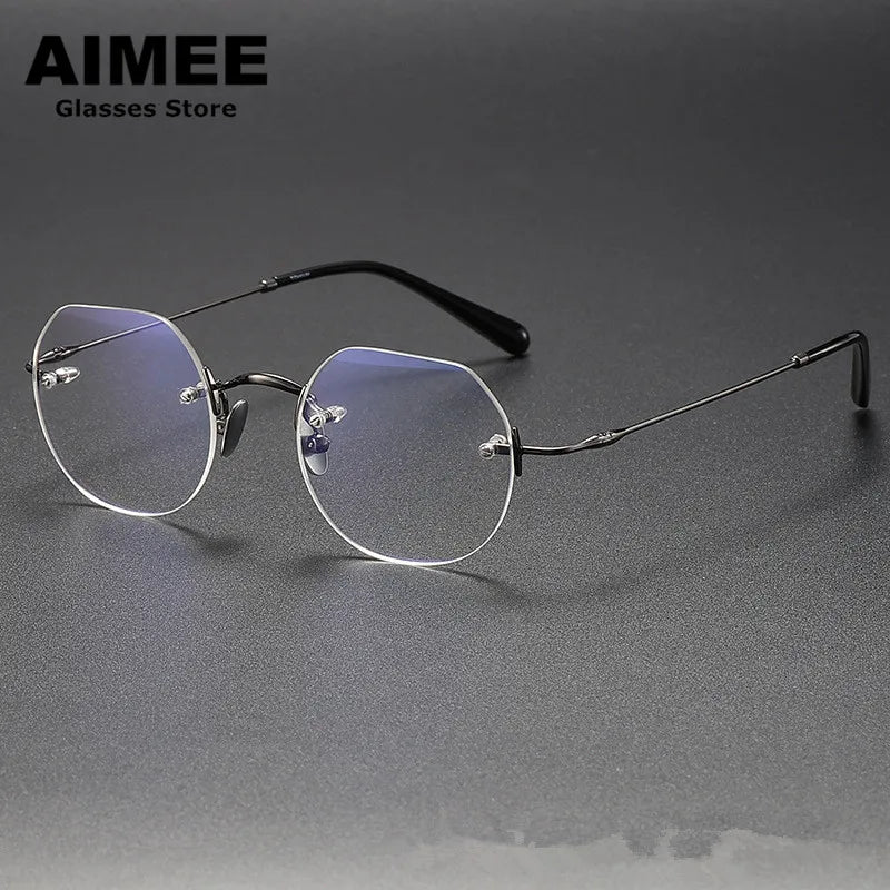 Aimee Unisex Rimless Flat Top Round Titanium Eyeglasses 26008 Rimless Aimee Gun-Grey  