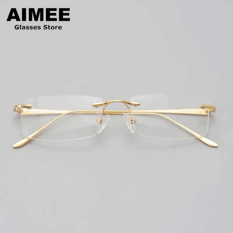 Aimee Unisex Rimless Square Oval Titanium Eyeglasses 17140