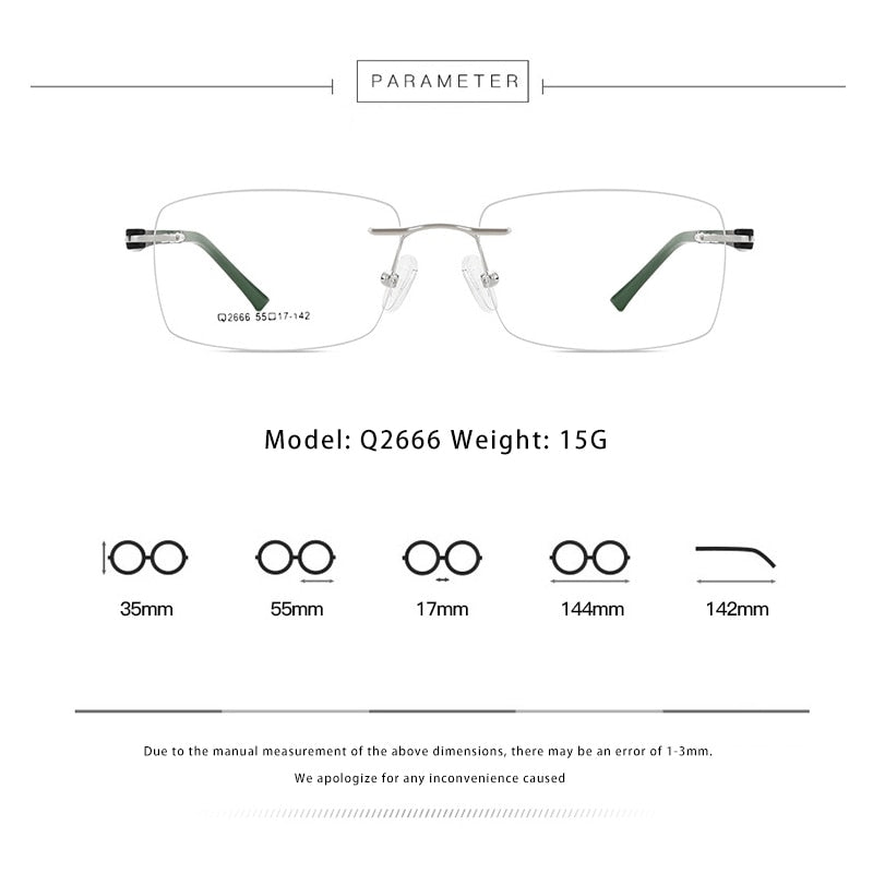KatKani Men's Rimless Square Tr 90 Alloy Eyeglasses 2666 Rimless KatKani Eyeglasses   