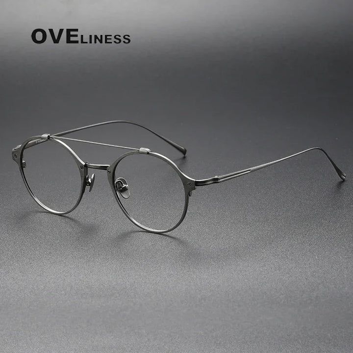 Oveliness Unisex Full Rim Round Double Bridge Titanium Eyeglasses O1130 Full Rim Oveliness gun  