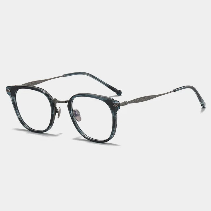 Black Mask Unisex Full Rim Big Square Titanium Acetate Eyeglasses 945928 Full Rim Black Mask Blue-Gray