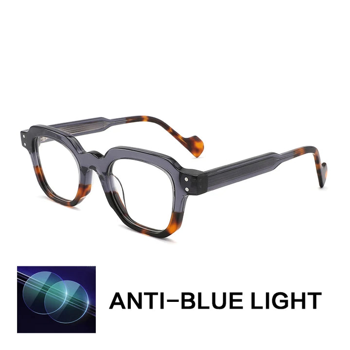 Gatenac Unisex Full Rim Flat Top Square Acetate Reading Glasses G2394