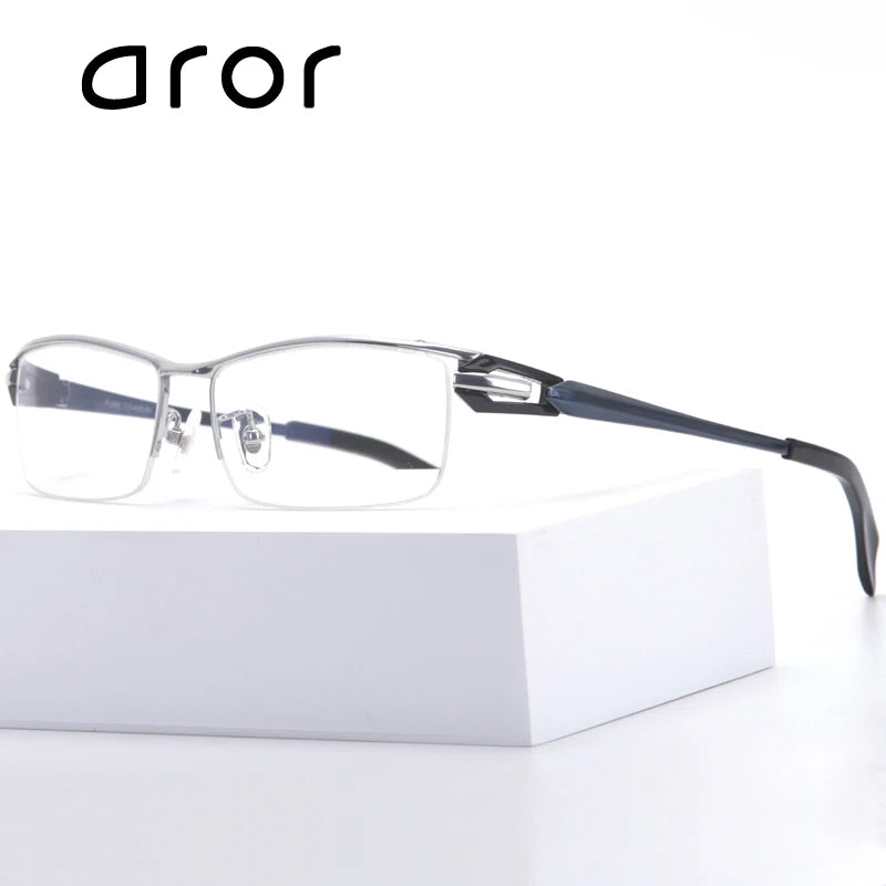 Aror Unisex Semi Rim Square Titanium Eyeglasses 94284 Semi Rim Aror