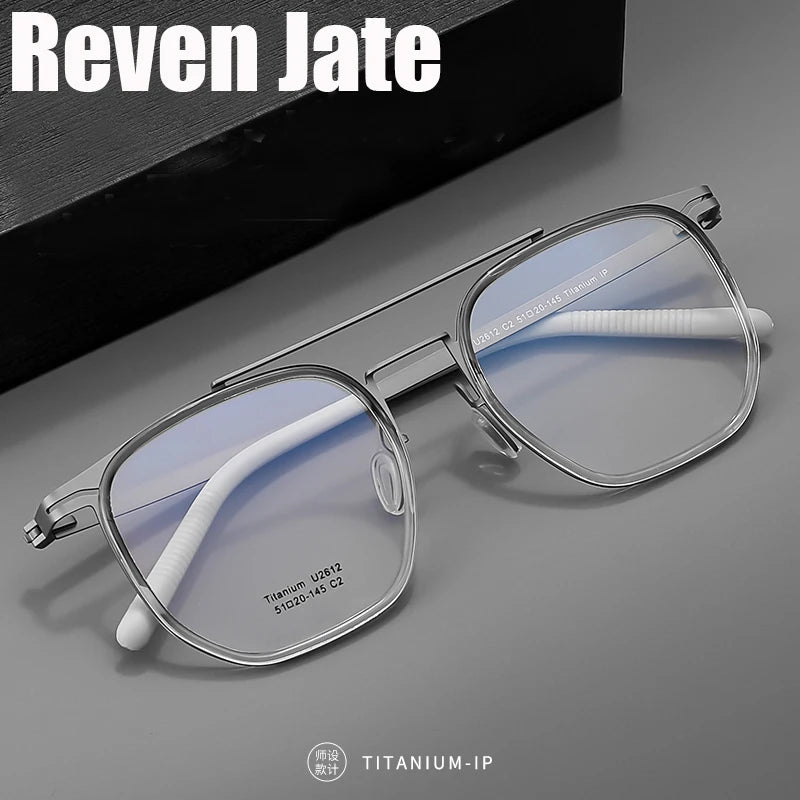Reven Jate Men's Double Bridge Full Rim Square IP Titanium Eyeglasses 2612 Full Rim Reven Jate   