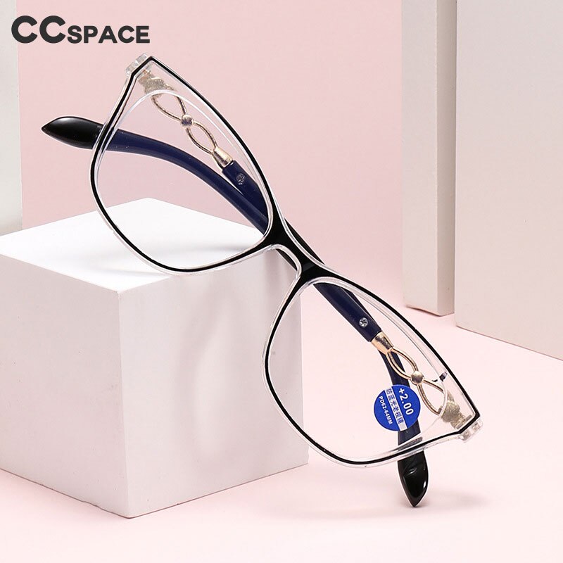 CCSpace Women's Full Rim Square Acetate Hyperopic Reading Glasses 56156 Reading Glasses CCspace   