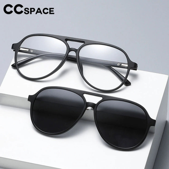 CCspace Unisex Full Rim Oval Tr 90 Titanium Eyeglasses Clip On Polarized Sunglasses 3980 With Clip Ons CCSpace   