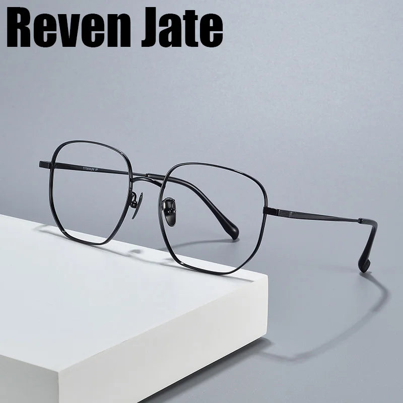 Reven Jate Unisex Full Rim Polygon Oval Titanium Eyeglasses 86683