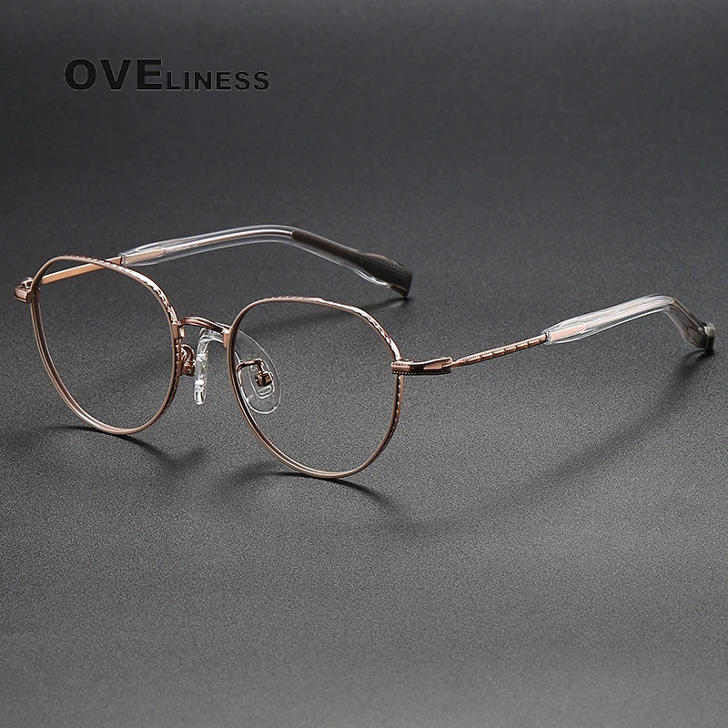 Oveliness Unisex Full Rim Flat Top Round Titanium Eyeglasses 80935 Full Rim Oveliness coffee gold  