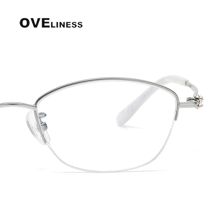 Oveliness Women's Semi Rim Oval Square Titanium Eyeglasses 6017 Semi Rim Oveliness   