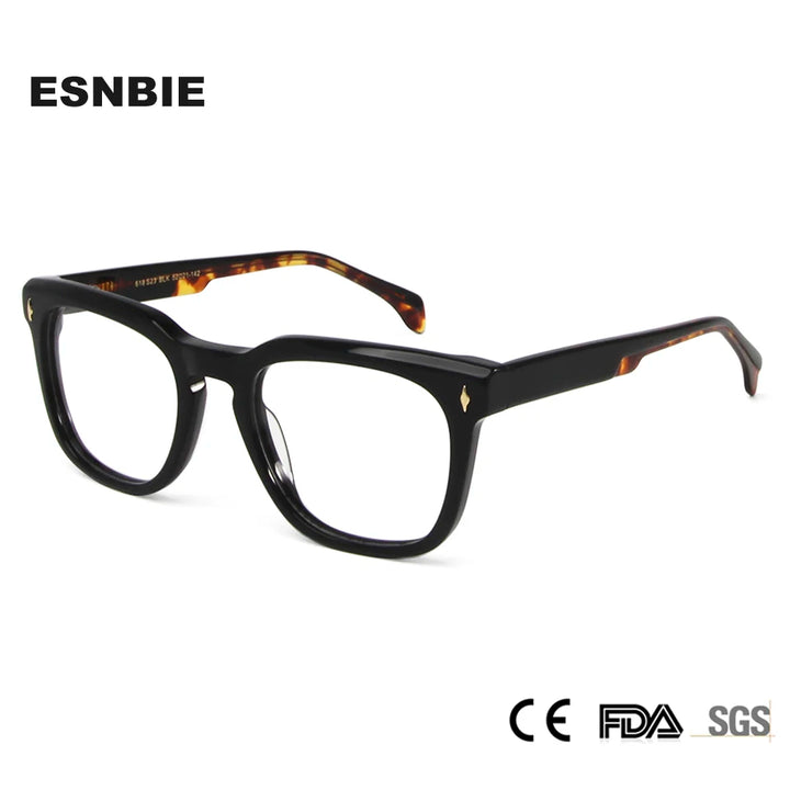 Esnbie Unisex Full Rim Square Thick Temple Acetate Eyeglasses 61823 Full Rim Esnbie   