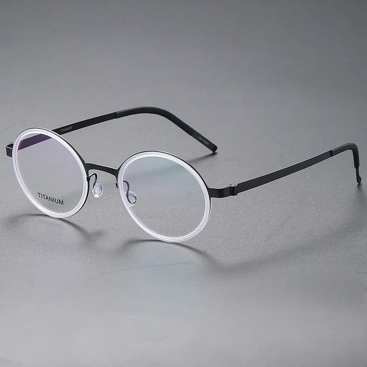 Black Mask Unisex Full Rim Round Acetate Titanium Eyeglasses 9707 Full Rim Black Mask Transparent-Gray  