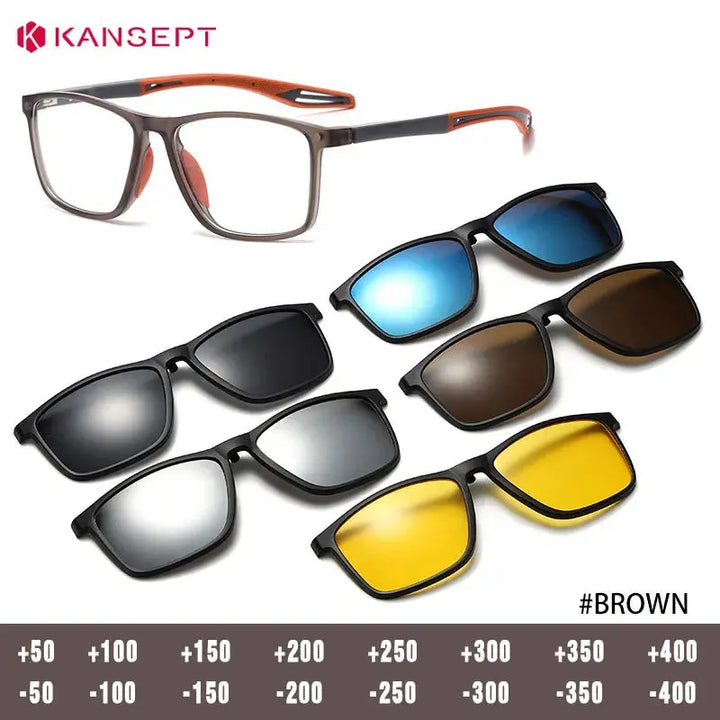 Kansept Unisex Full Rim Rectangle Tr 90 Frames With Clip-On Sunglasses 331000 FuzWeb