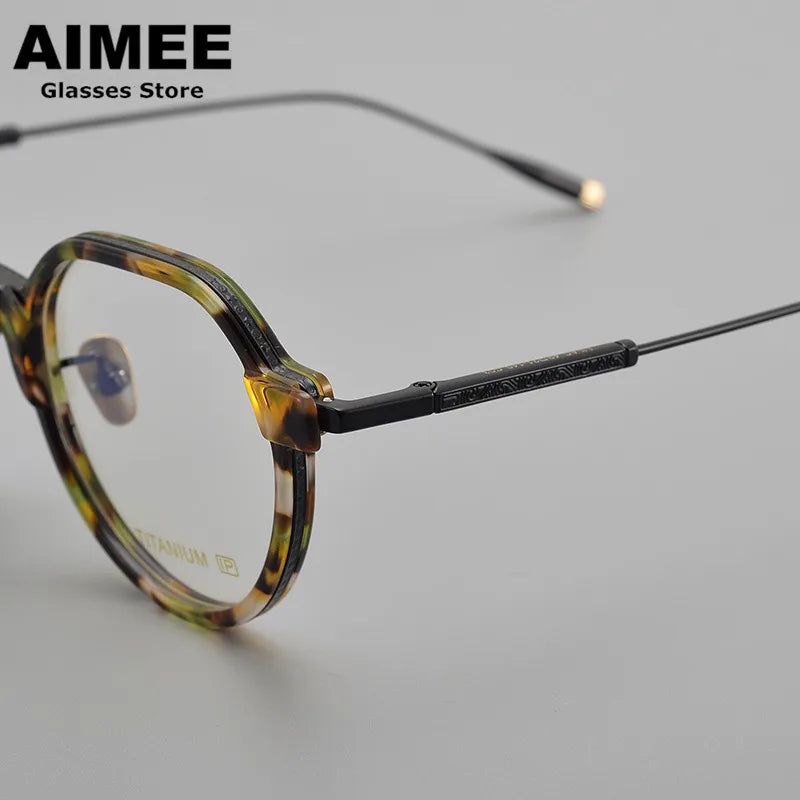 Aimee Unisex Full Rim Flat Top Round Titanium Acetate Eyeglasses 14543 Full Rim Aimee   