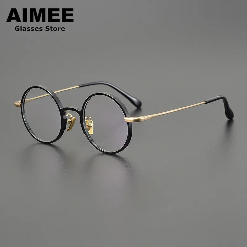 Aimee Unisex Full Rim Round Titanium Eyeglasses 1102 Full Rim Aimee Black-Golden  