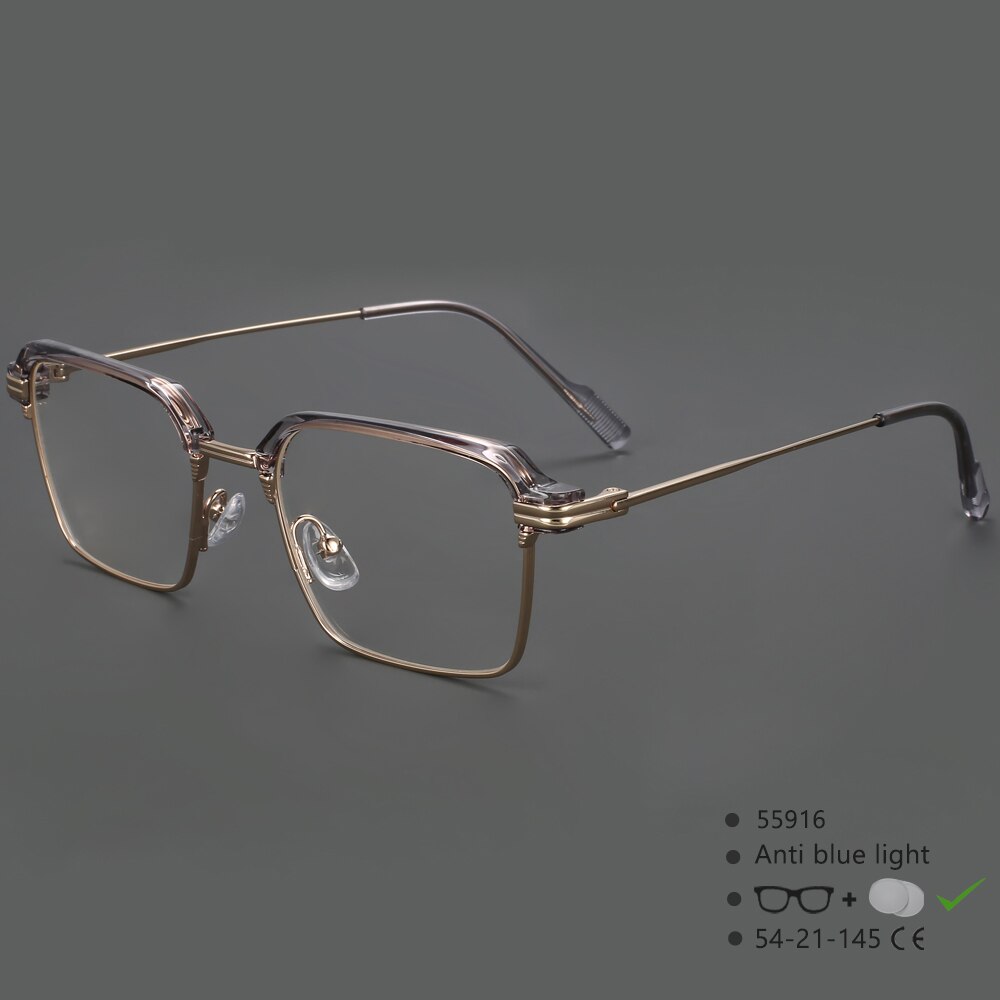 CCSpace Men's Full Rim Square Brow Line Alloy Acetate Eyeglasses 55916 Full Rim CCspace GrayGold China 