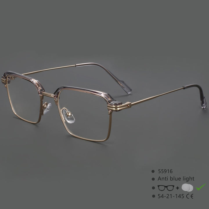 CCSpace Men's Full Rim Square Brow Line Alloy Acetate Eyeglasses 55916 Full Rim CCspace GrayGold China 