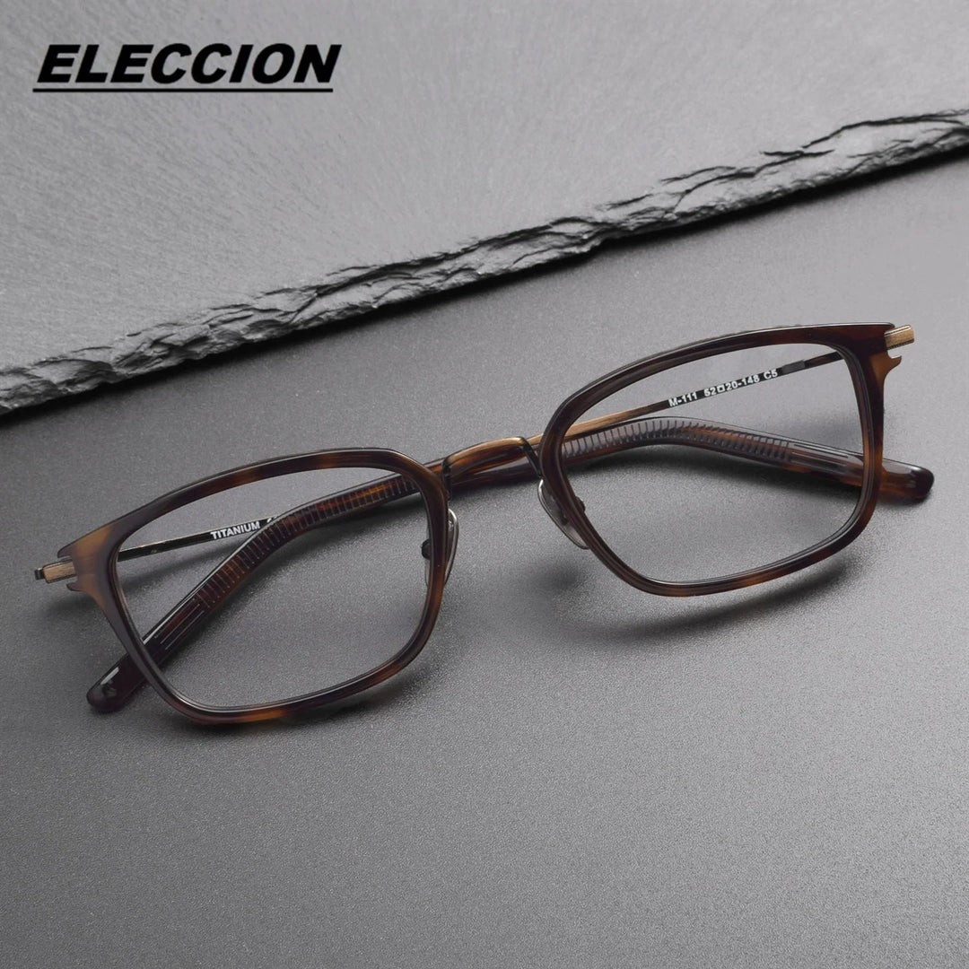 Eleccion Men's Full Rim Square Titanium Acetate Eyeglasses 4111