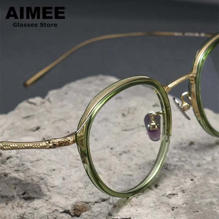 Aimee Women's Full Rim Oval Round Acetate Titanium Eyeglasses 10806
