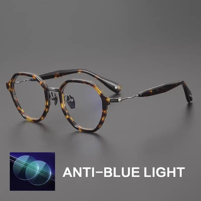 Gatenac Unisex Full Rim Polygon Acetate Titanium Eyeglasses 892505 Gatenac