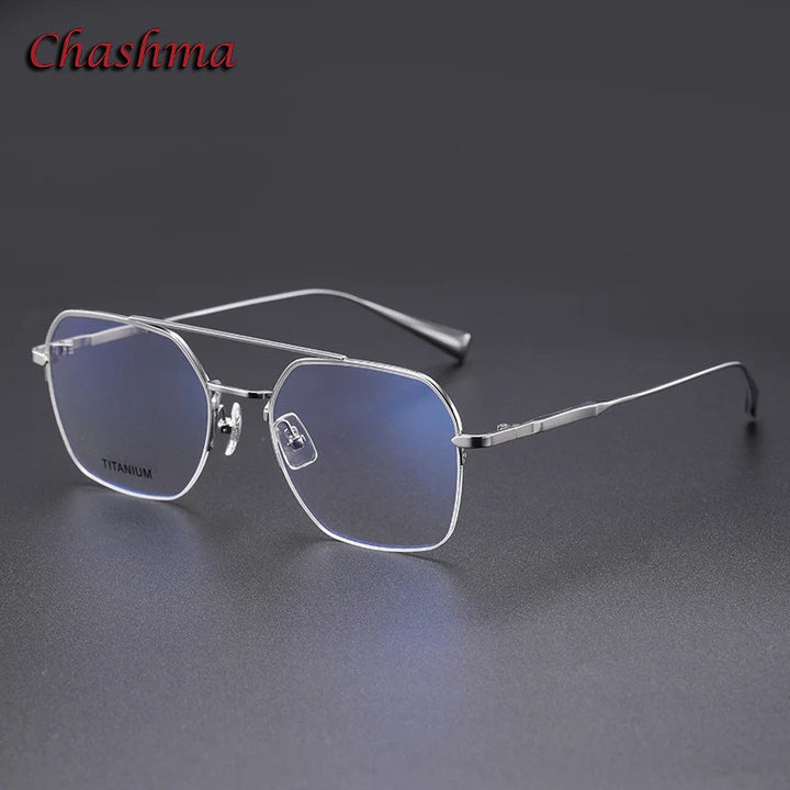 Chashma Ochki Unisex Semi Rim Square Double Bridge Titanium Eyeglasses 5008 Semi Rim Chashma Ochki Silver  