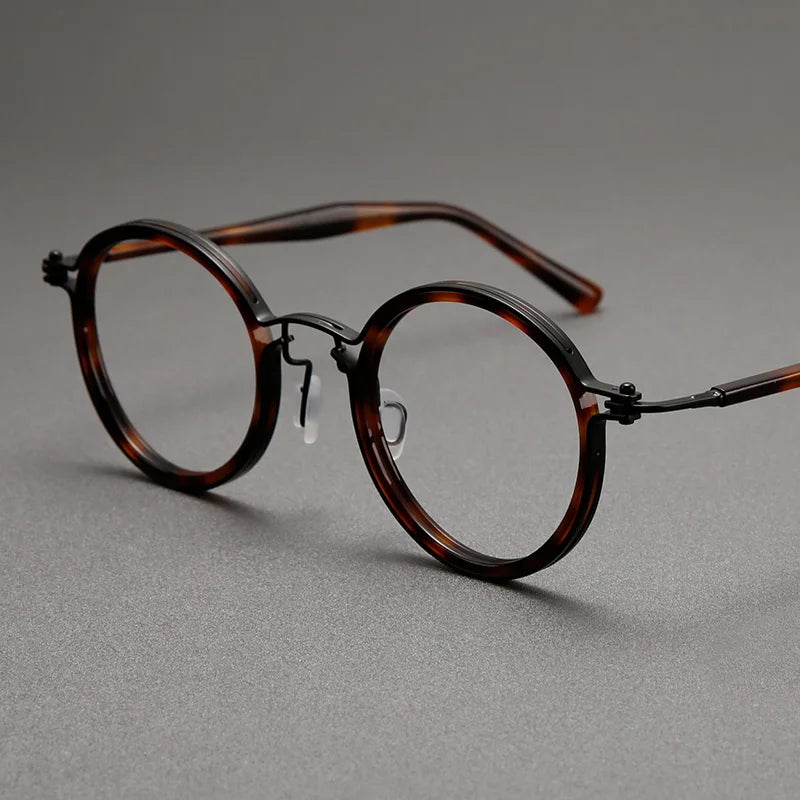 Black Mask Unisex Full Rim Big Round Titanium Acetate Eyeglasses 635862