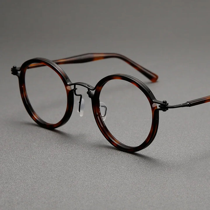 Black Mask Unisex Full Rim Big Round Titanium Acetate Eyeglasses 635862