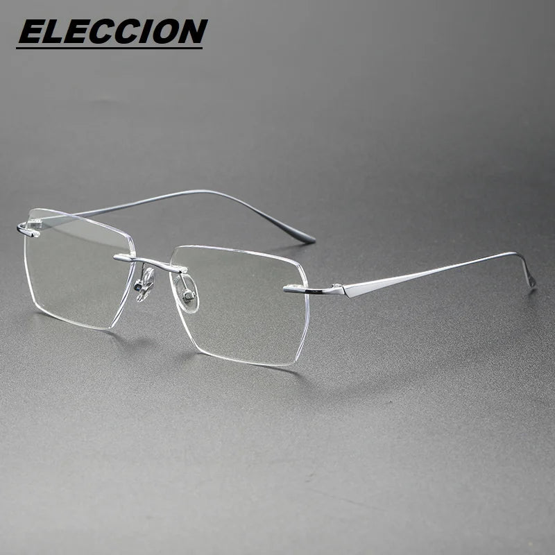 Eleccion Unisex Rimless Square Titanium Eyeglasses 44603 Rimless Eleccion Silver CHINA