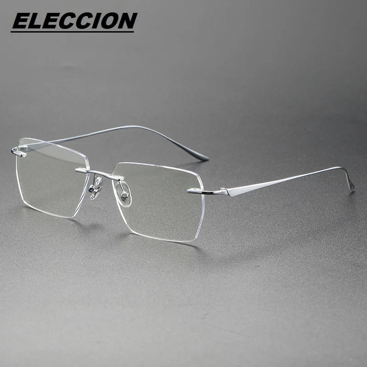 Eleccion Unisex Rimless Square Titanium Eyeglasses 44603 Rimless Eleccion Silver CHINA