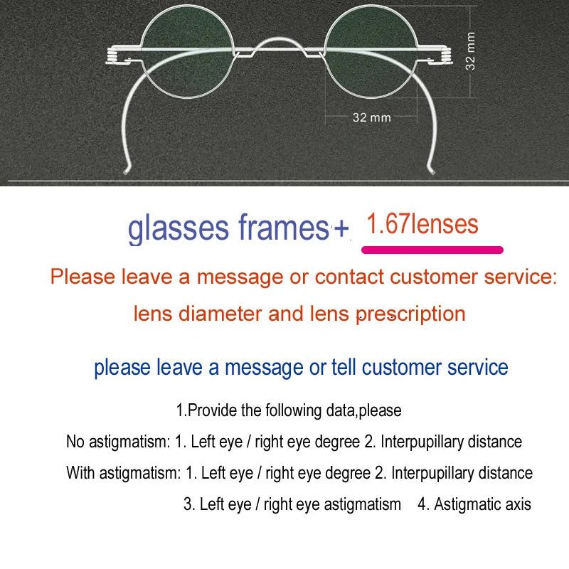 Yujo Unisex Full Rim Round Stainless Steel Custom Eyeglasses Y4042 Full Rim Yujo 167 32 CHINA 