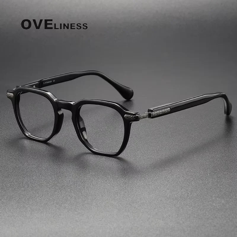 Oveliness Unisex Full Rim Square Acetate Titanium Eyeglasses 80855 Full Rim Oveliness black gun  