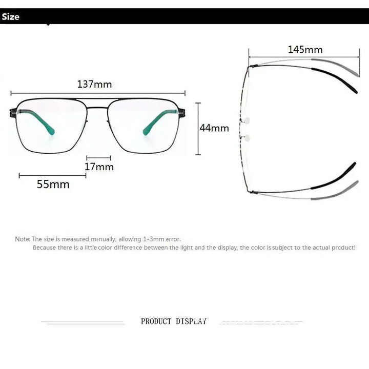 Hdcrafter Womens Full Rim Double Bridge Square Stainless Steel Frames 551744 — view 2 | Hdcrafter Eyeglasses at FuzWeb