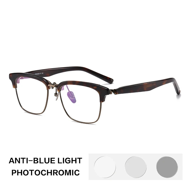 Gatenac Unisex Full Rim Flip Up Square Acetate Titanium Photochromic Reading Glasses 62796