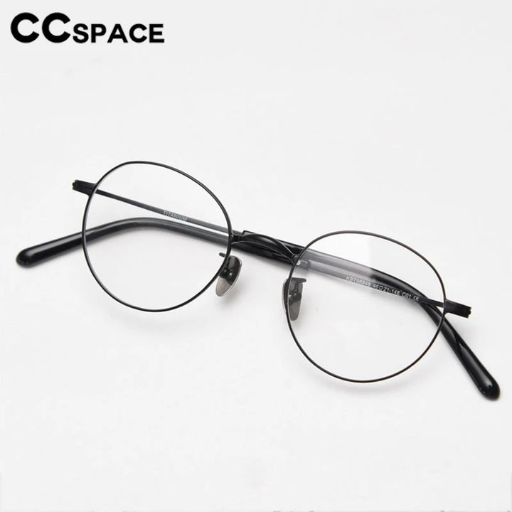 CCspace Unisex Full Rim Round Titanium Eyeglasses 300779 Full Rim CCSpace   