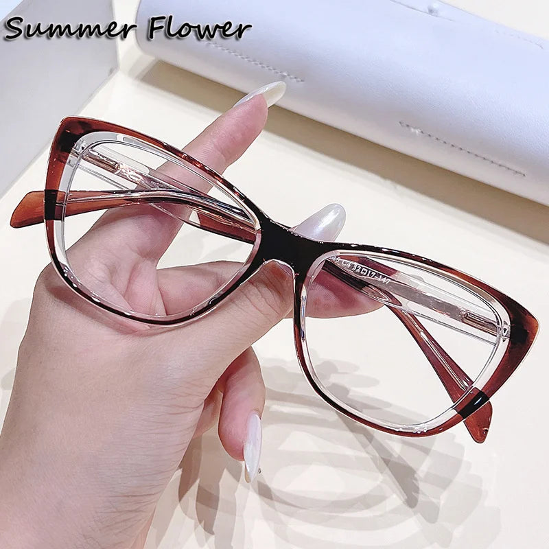 Summer Flower Women's Full Rim Square Cat Eye Tr 90 Titanium Eyeglasses 76045 Full Rim Summer Flower Transparent Coffee