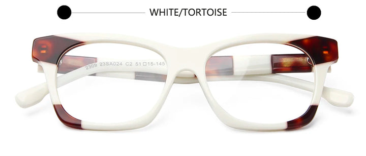 Esnbie Unisex Full Rim Square Cat Eye Acetate Eyeglasses 23024 Full Rim Esnbie white tortoise  