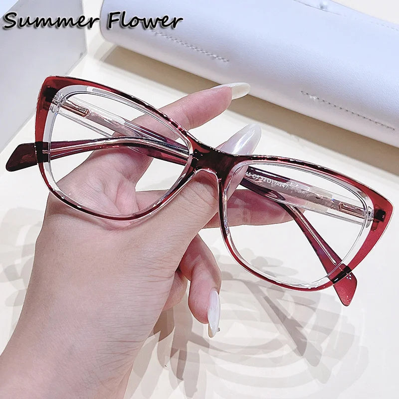 Summer Flower Women's Full Rim Square Cat Eye Tr 90 Titanium Eyeglasses 76045 Full Rim Summer Flower Wine Red