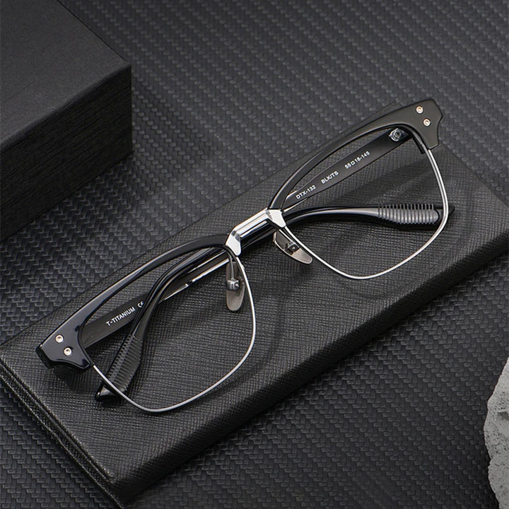 Black Mask Men's Full Rim Big Square Titanium Eyeglasses 499132