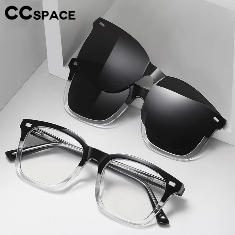 CCSpace Women's Full Rim Square Tr 90 Alloy Eyeglasses Clip On Sunglasses 304051