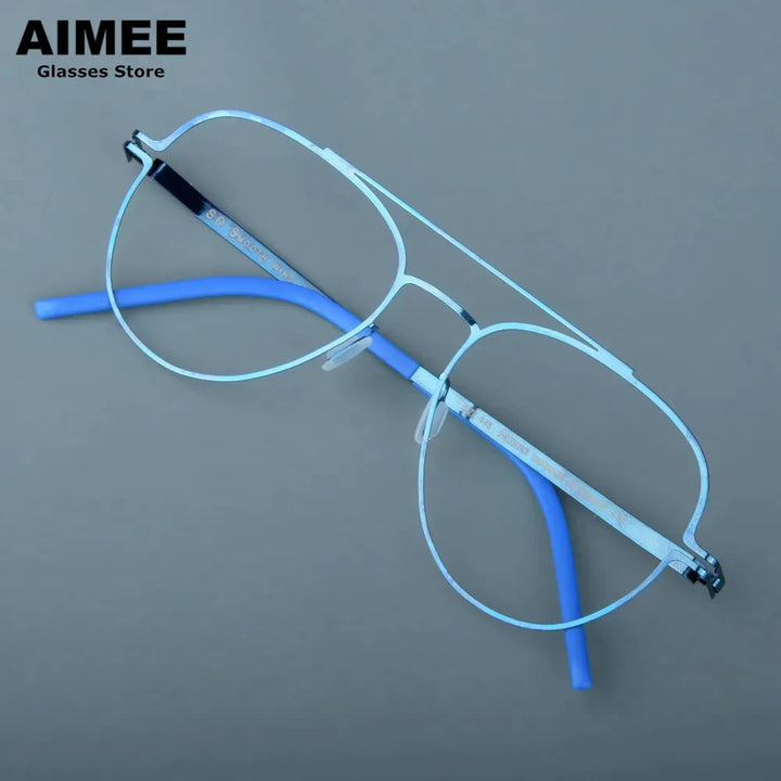 Aimee Unisex Full Rim Round Double Bridge Steel Eyeglasses 14657 Full Rim Aimee Blue  