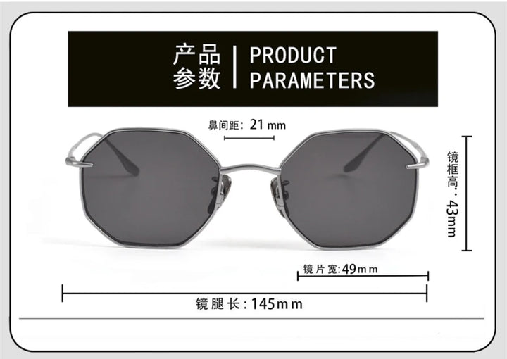 Black Mask Unisex Full Rim Flat Top Polygon Titanium Sunglasses 22174