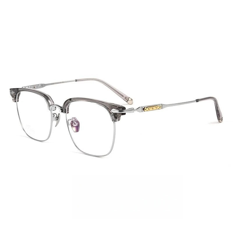 Hdcrafter Men's Full Rim Square Titanium Acetate Eyeglasses J0063t Full Rim Hdcrafter Eyeglasses Transparent-Gray  