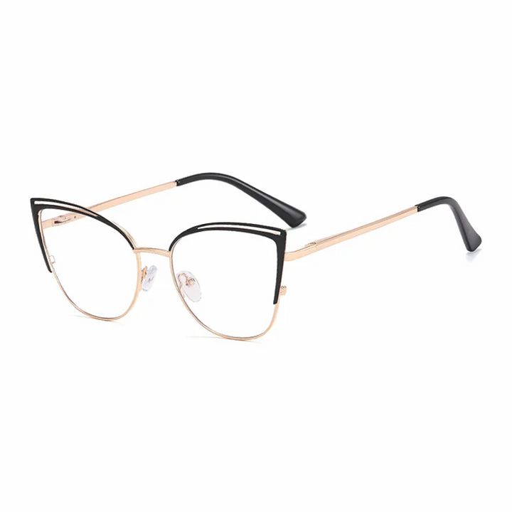 Ralferty Women's Full Rim Square Cat Eye Alloy Eyeglasses R8206 Full Rim Ralferty C1 Black CHINA 