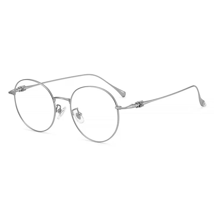 Yimaruili Full Rim Small Round Titanium Alloy Eyeglasses 115112 Full Rim Yimaruili Eyeglasses Silver  