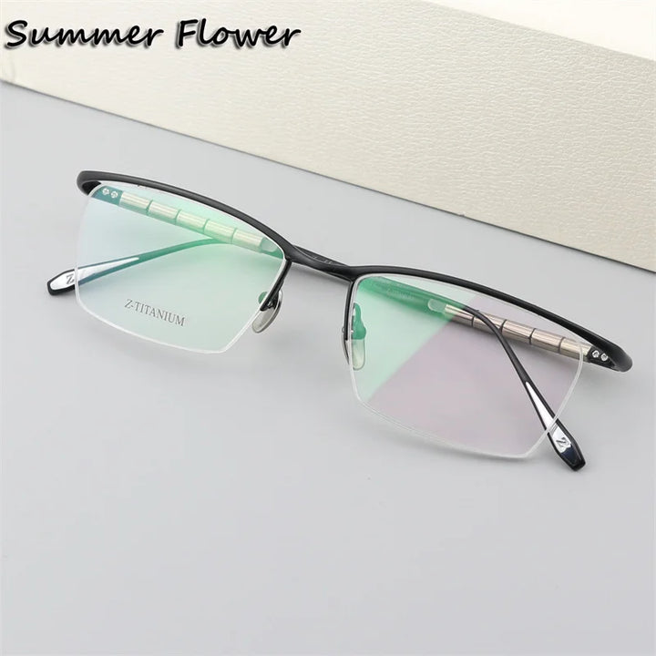 Summer Flower Unisex Semi Rim Square Brow Line Titanium Eyeglasses 627037